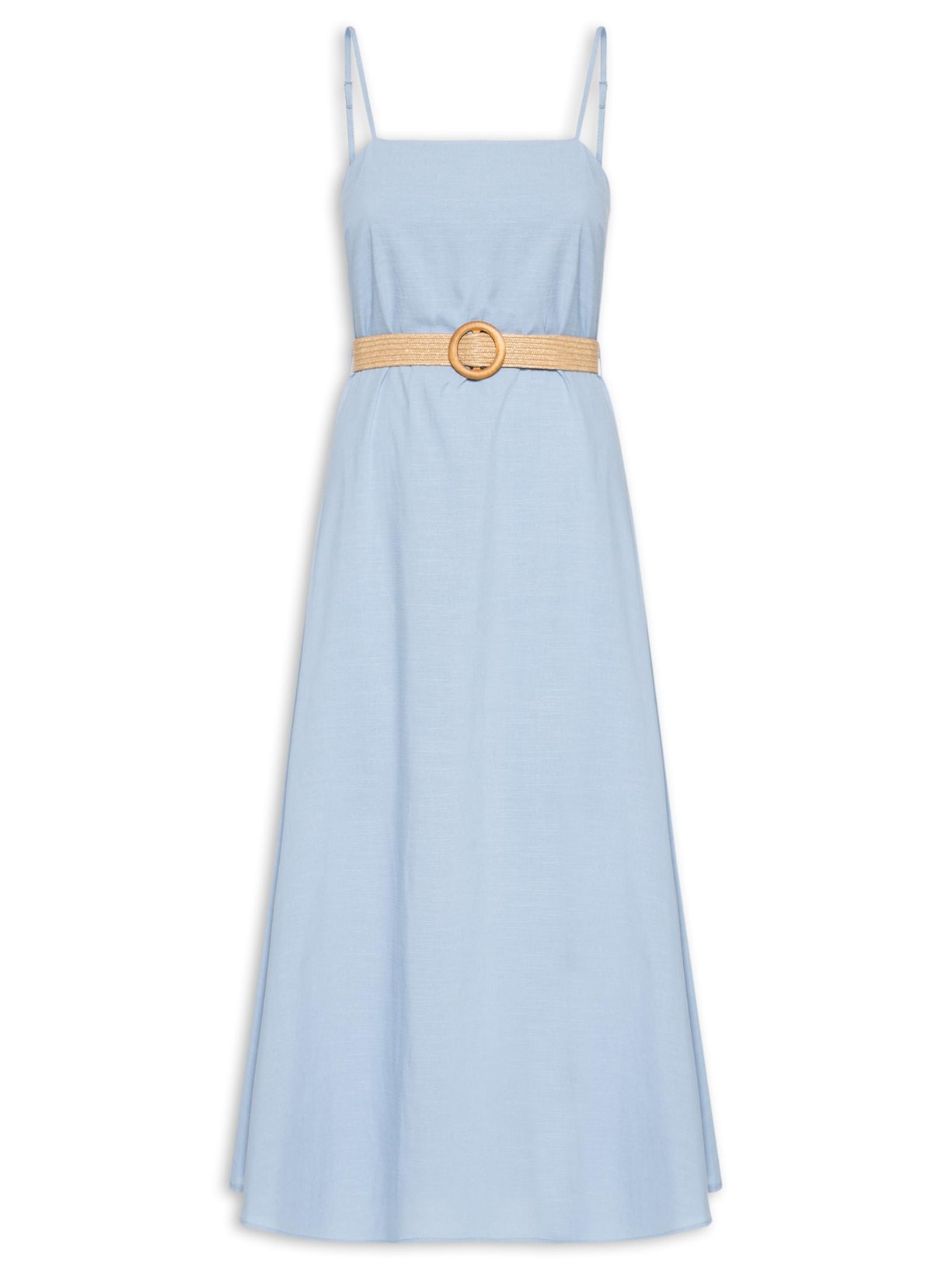 Vestido Midi Com Decote Reto Alça Regulável - Azul