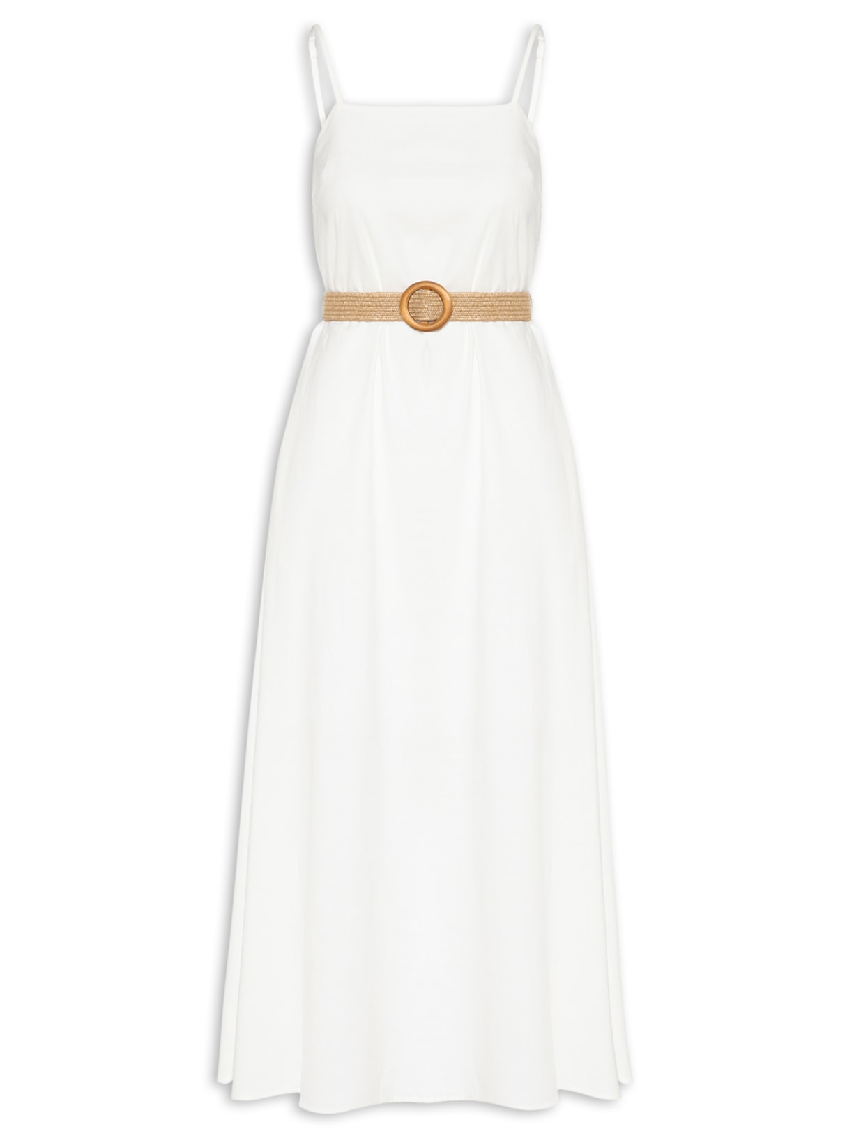 Vestido Midi Com Decote Reto Alça Regulável - Off White