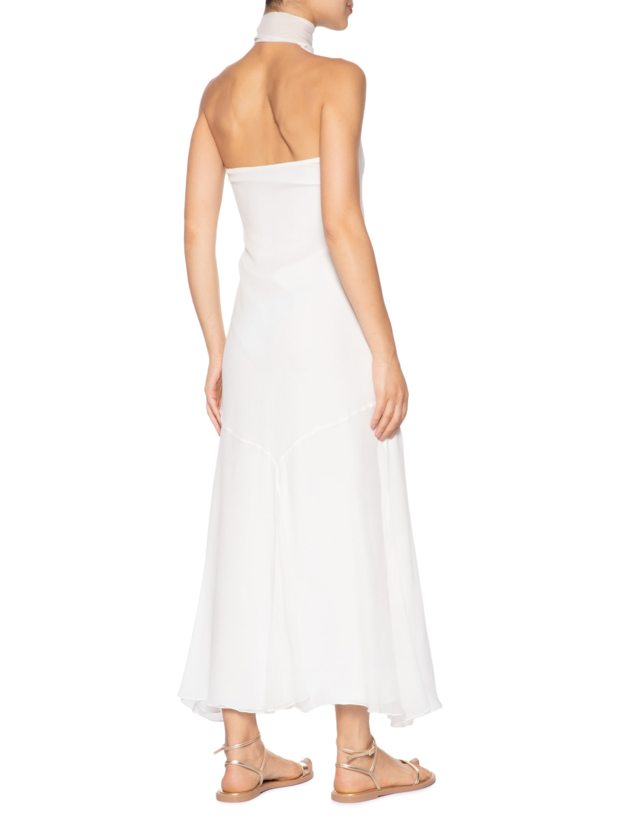 Vestido Midi Com Decote V Em Seda Pura Branco '2Essential