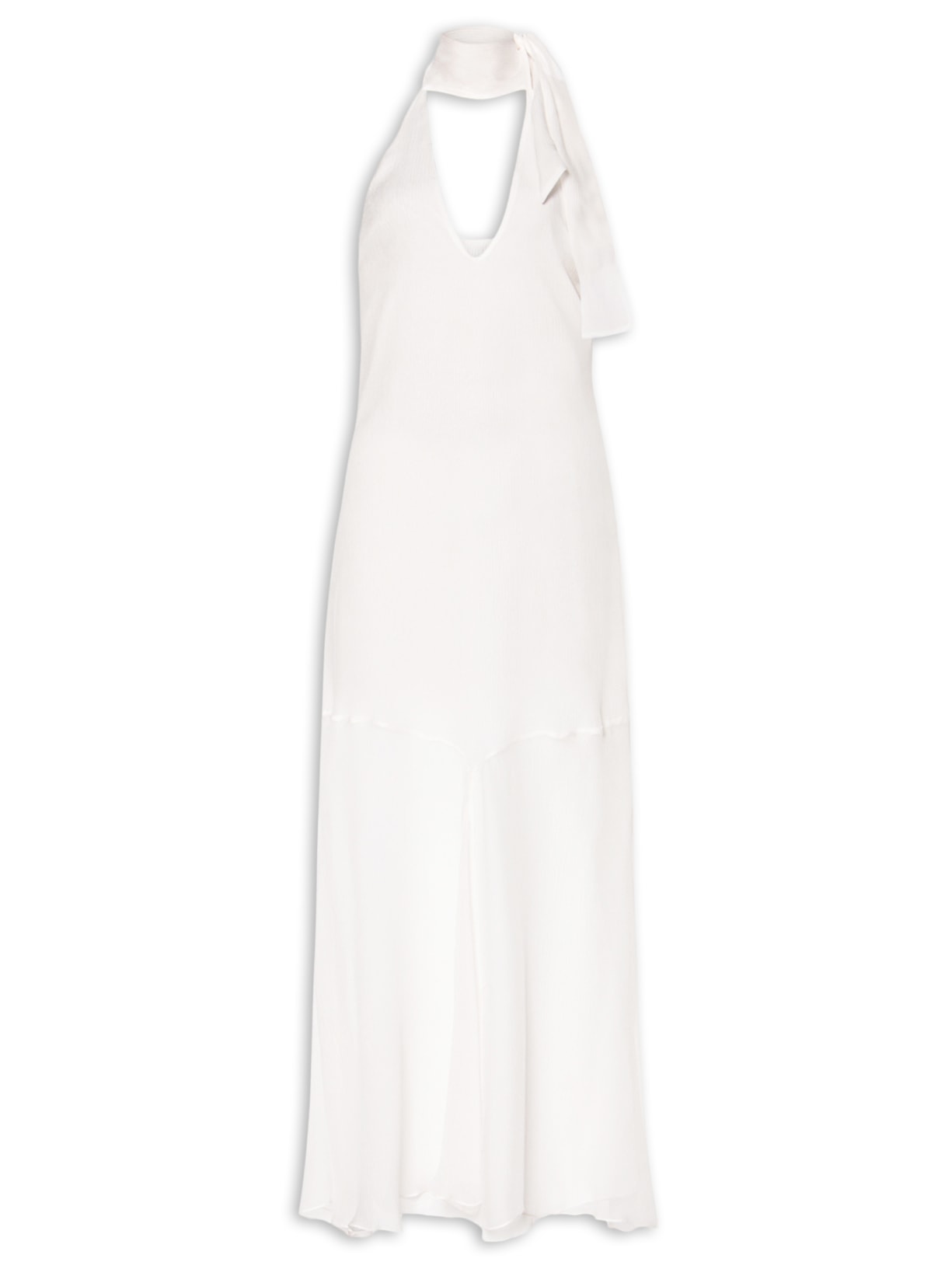 Vestido Midi Com Decote V Em Seda Pura - Branco