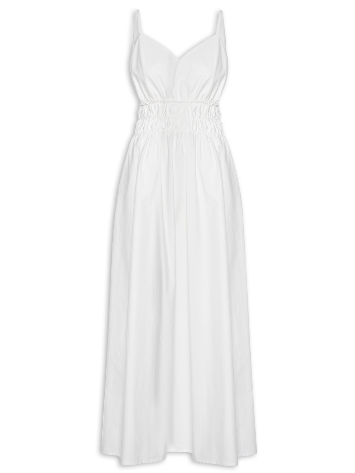 Vestido Midi Com Detalhe Franzido Na Cintura - Off White