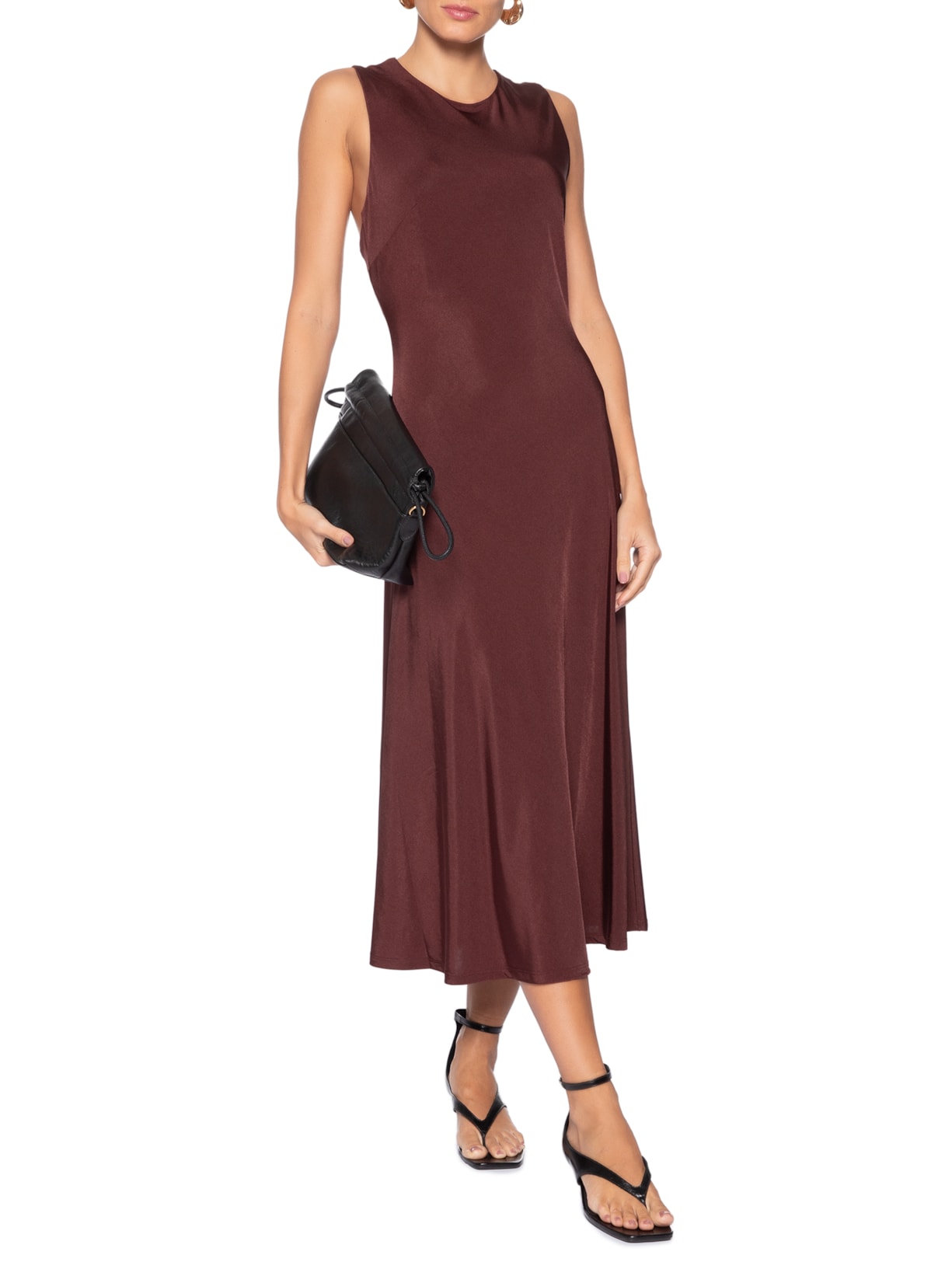 Vestido Midi Com Detalhe Nas Costas Marrom '2Essential