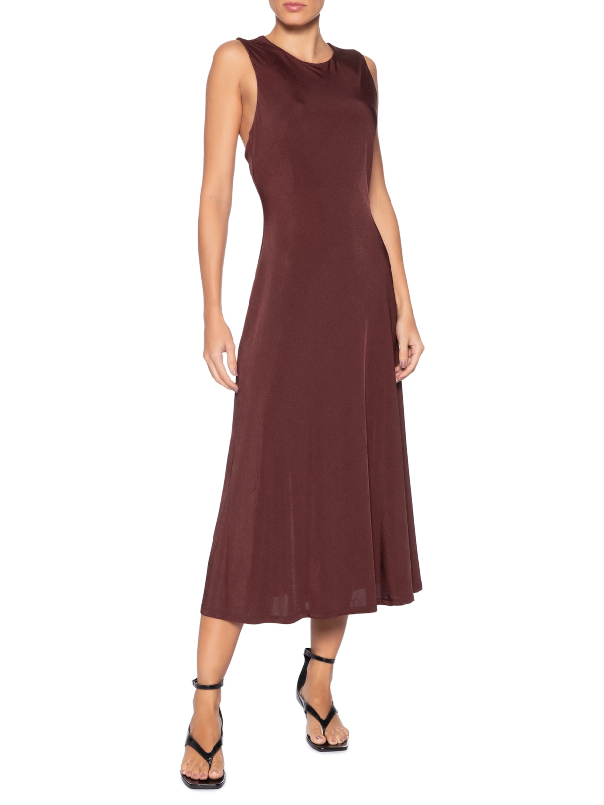 Vestido Midi Com Detalhe Nas Costas Marrom '2Essential