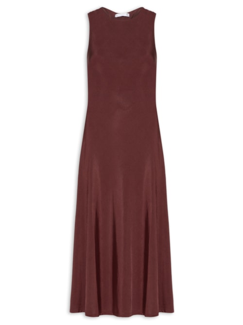 Vestido Midi Com Detalhe Nas Costas - Marrom