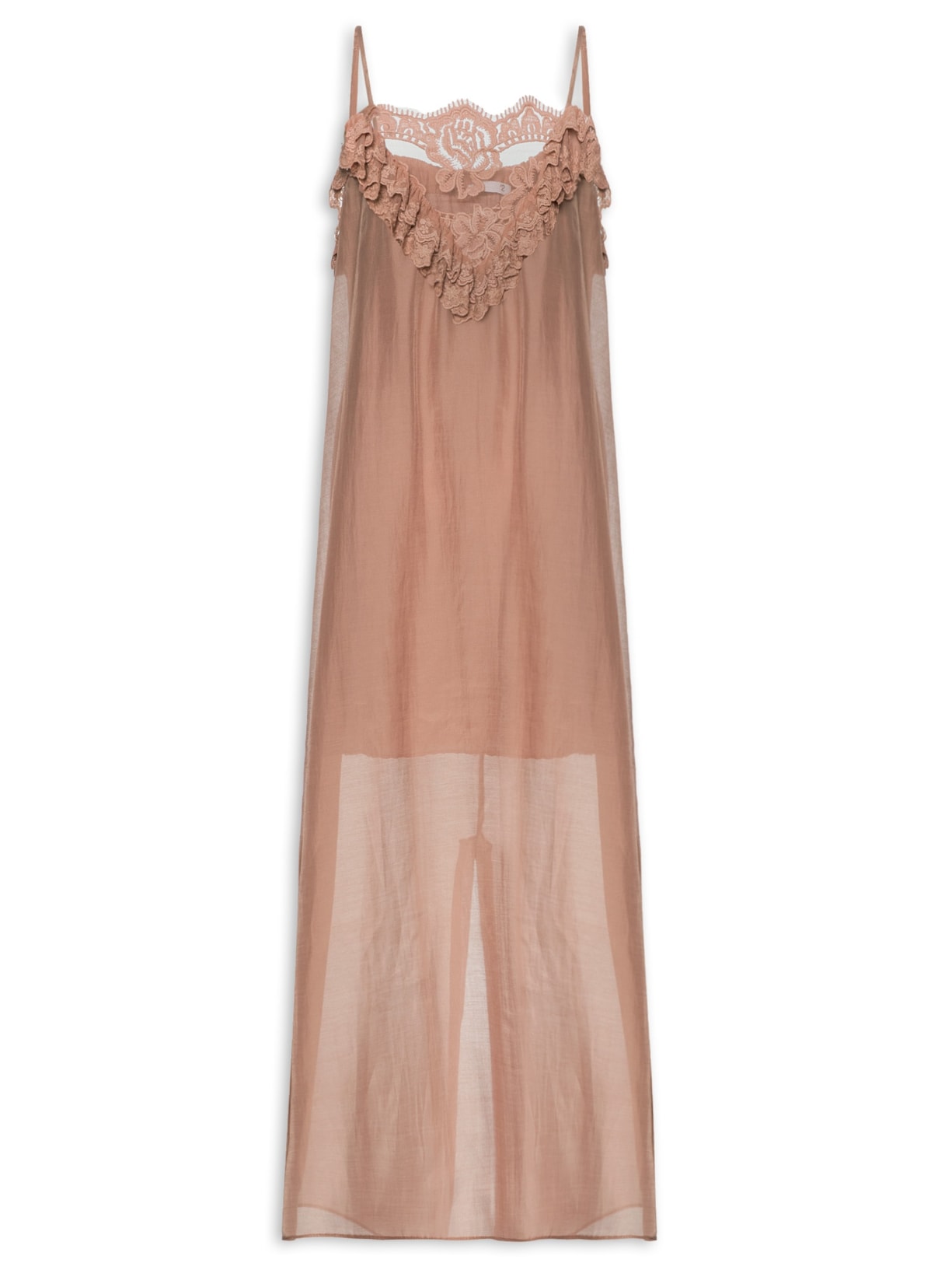 Vestido Midi Com Detalhes Em Renda - Marrom