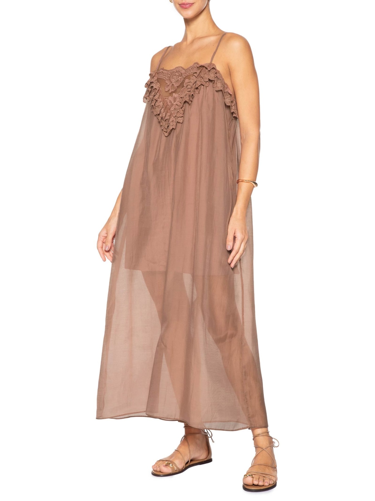 Vestido Midi Com Detalhes Em Renda Marrom '2Essential