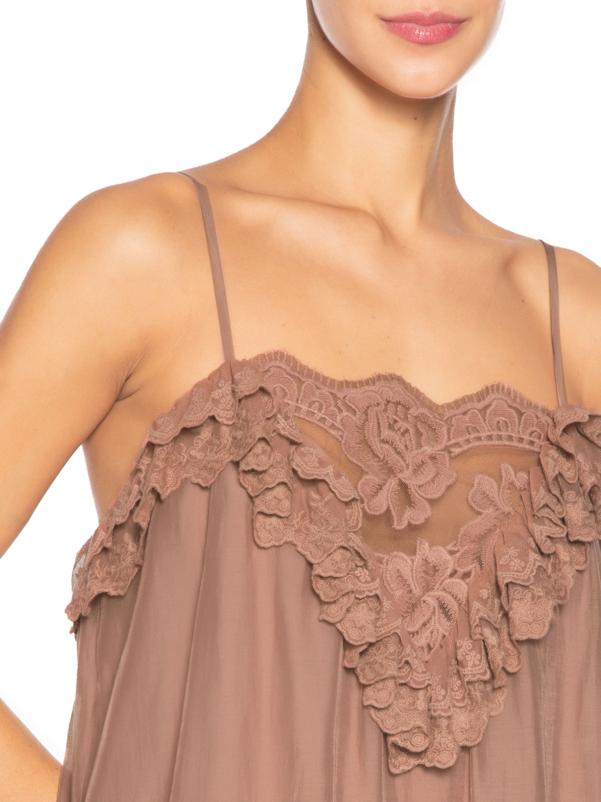 Vestido Midi Com Detalhes Em Renda Marrom '2Essential