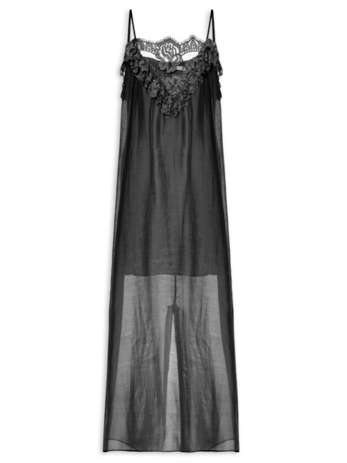Vestido Midi Com Detalhes Em Renda - Preto