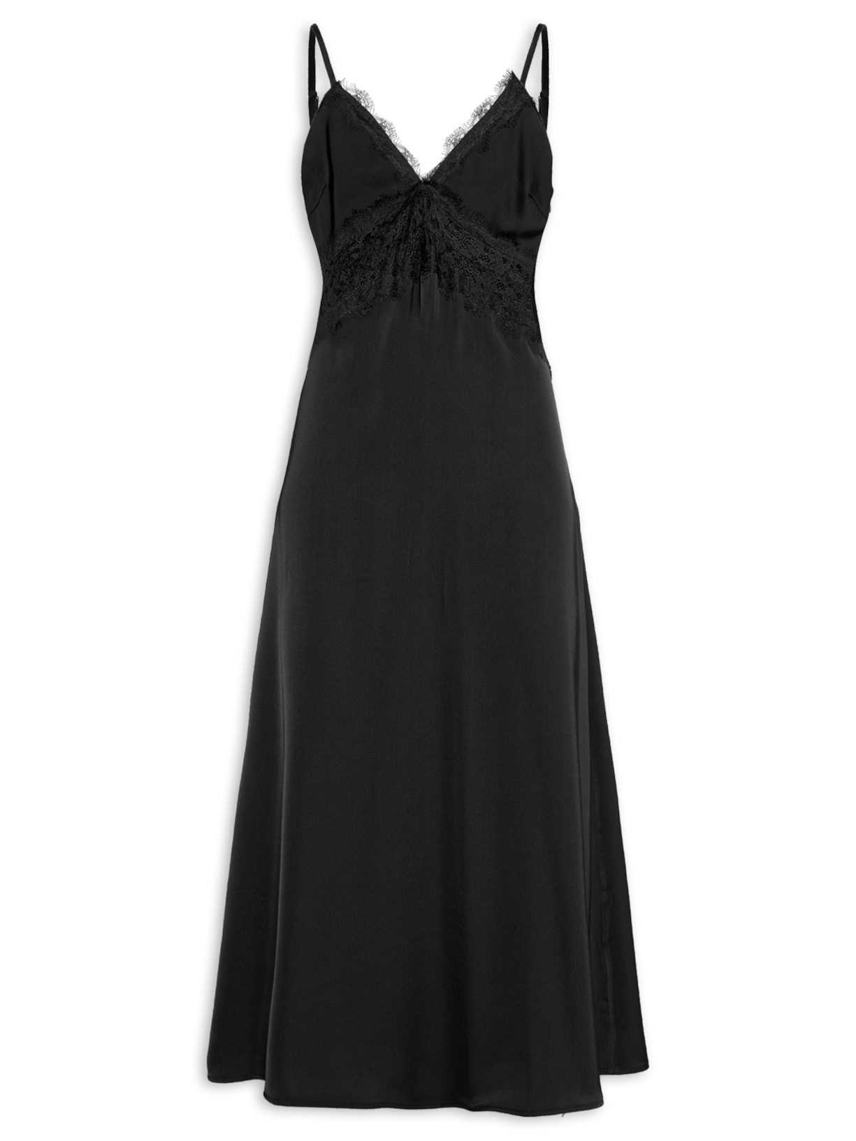 Vestido Midi Com Detalhes Em Renda Preto Market 33