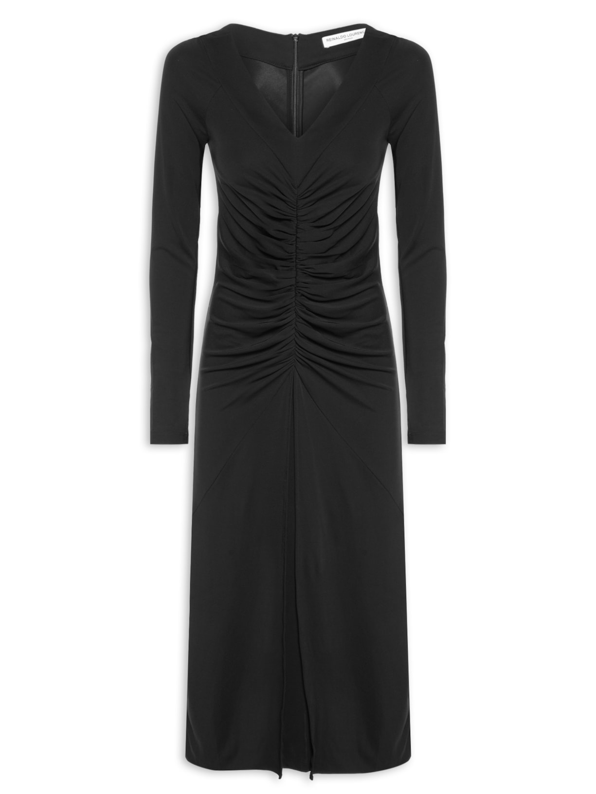 Vestido Midi Com Drapeados - Preto