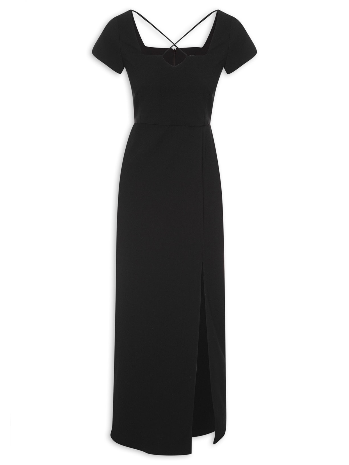 Vestido Midi Com Fenda Em Crepe - Preto