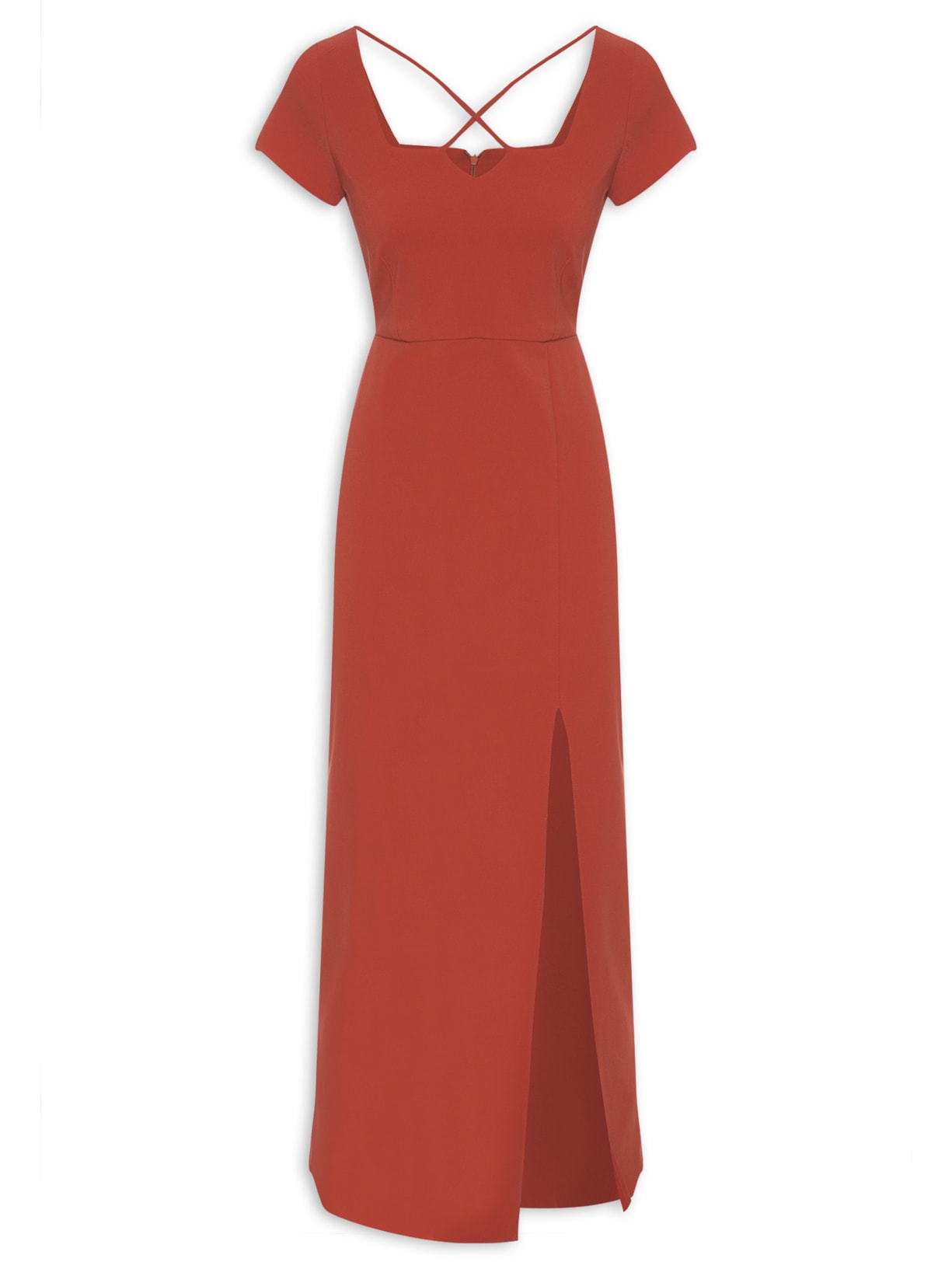 Vestido Midi Com Fenda Em Crepe - Vermelho