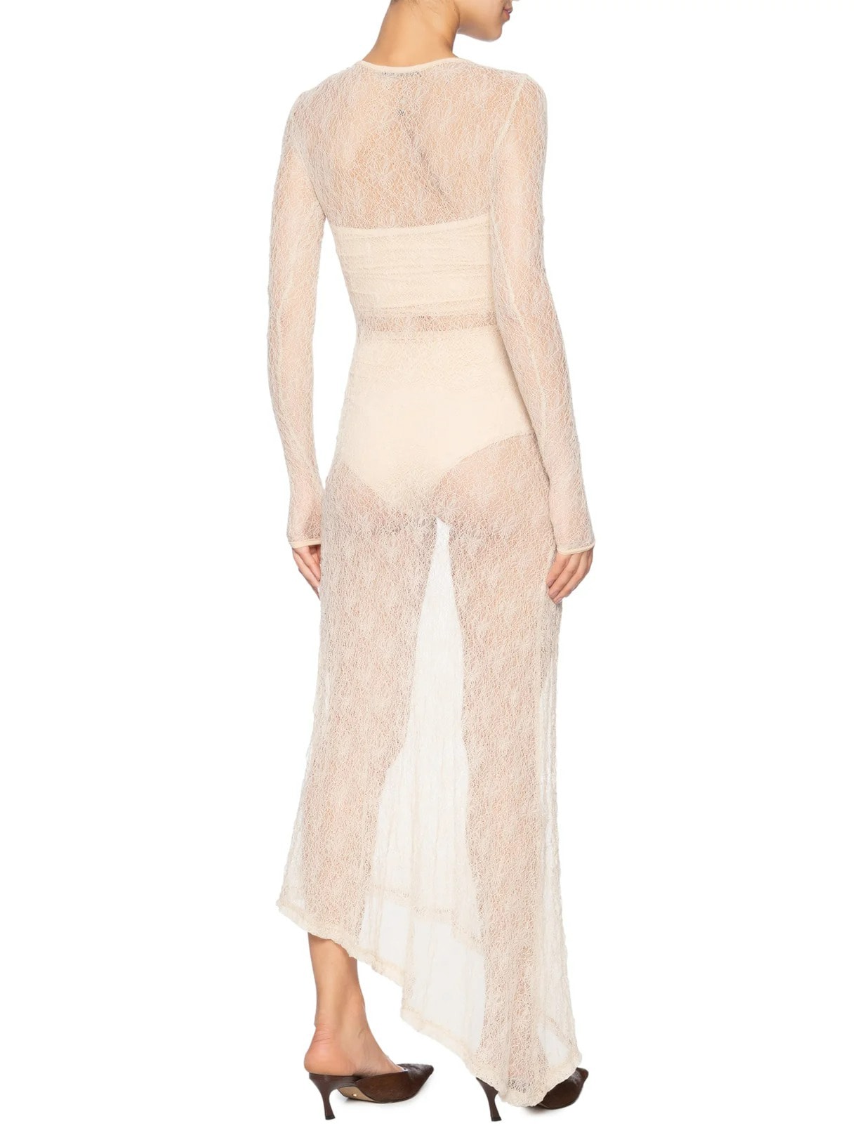 Vestido Midi Com Fenda Nas Costas Em Renda Bege '2Essential