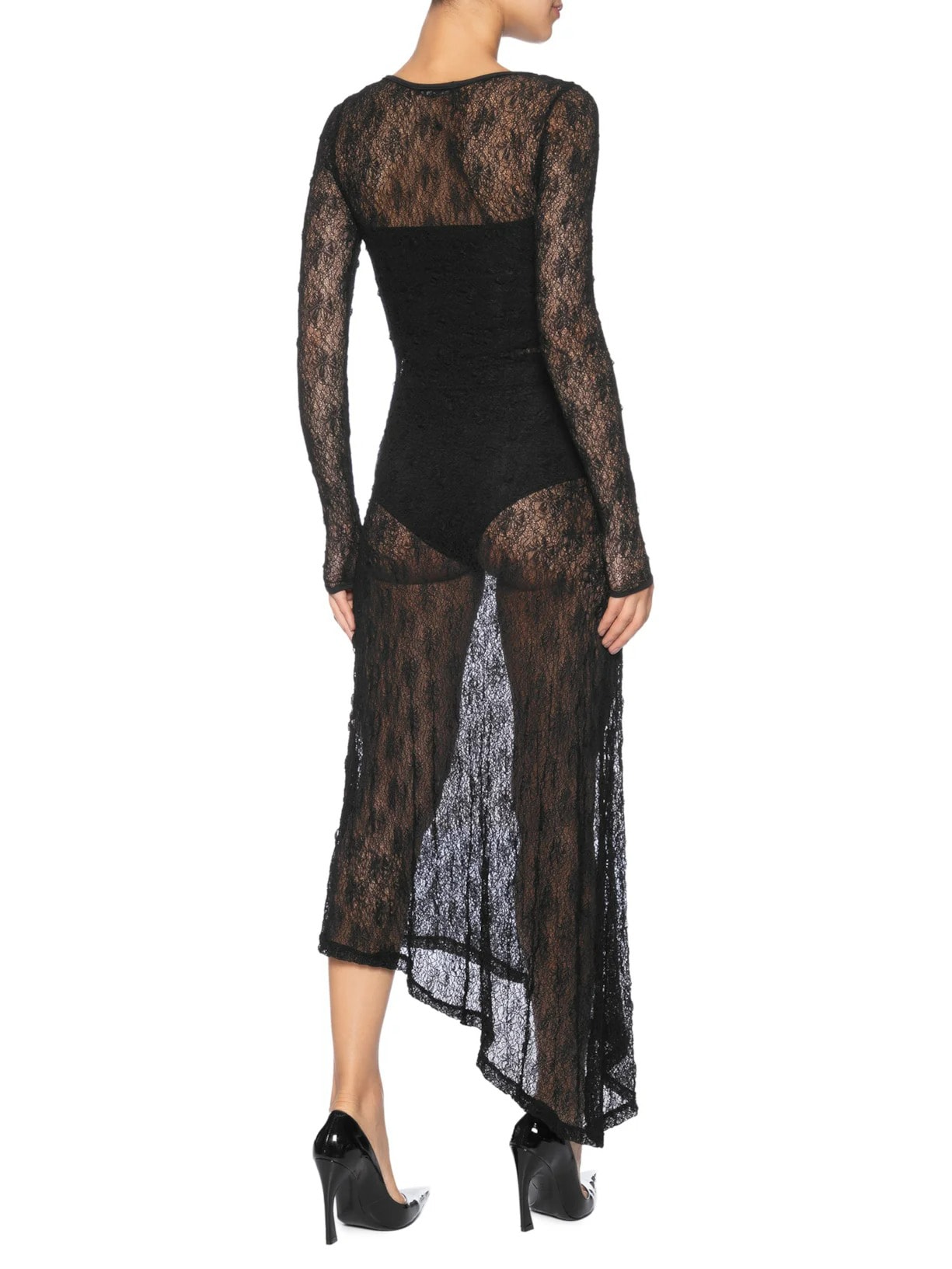 Vestido Midi Com Fenda Nas Costas Em Renda Preto '2Essential