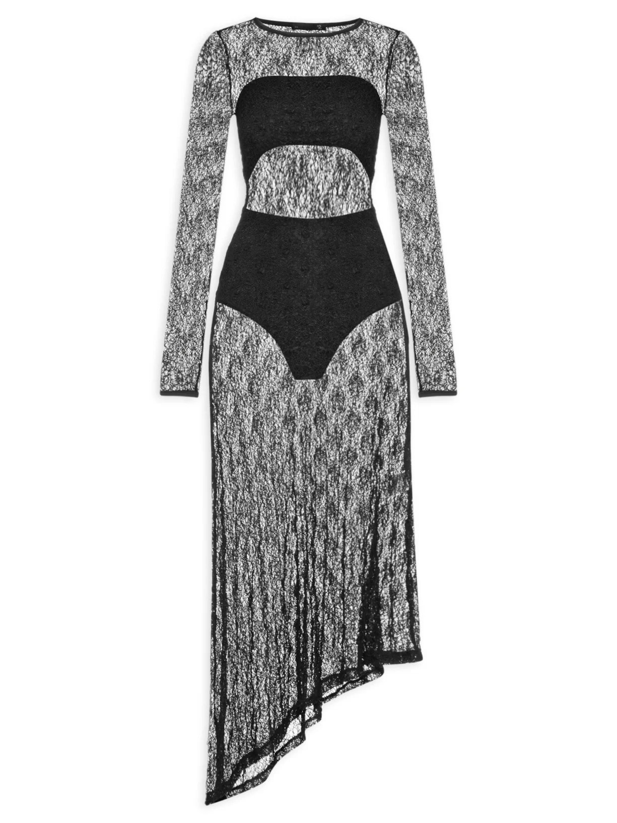 Vestido Midi Com Fenda Nas Costas Em Renda Preto '2Essential