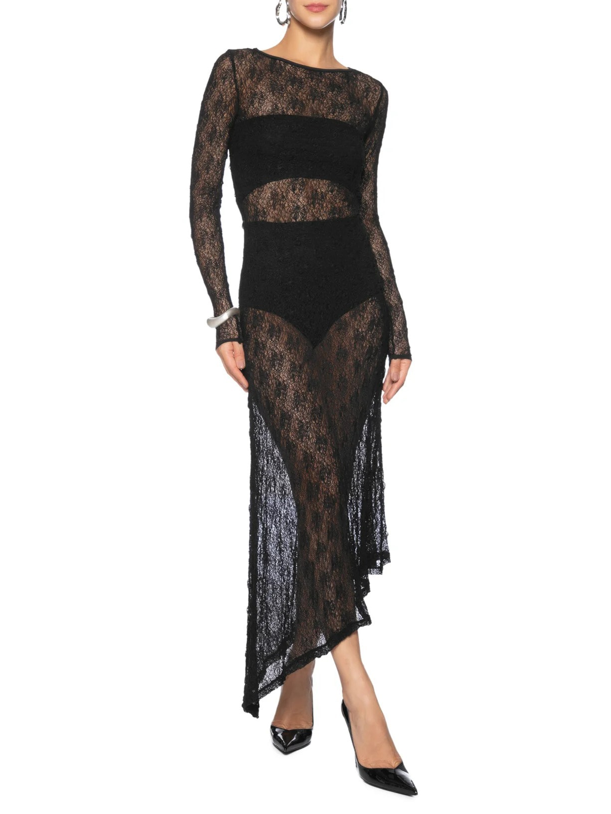 Vestido Midi Com Fenda Nas Costas Em Renda Preto '2Essential