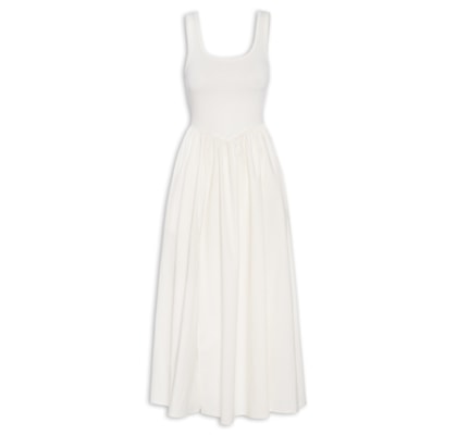 Vestido Midi Com Fenda - Off White