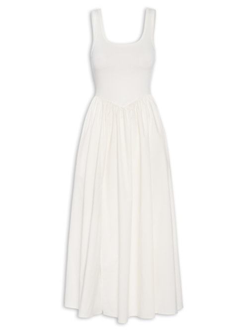 Vestido Midi Com Fenda - Off White