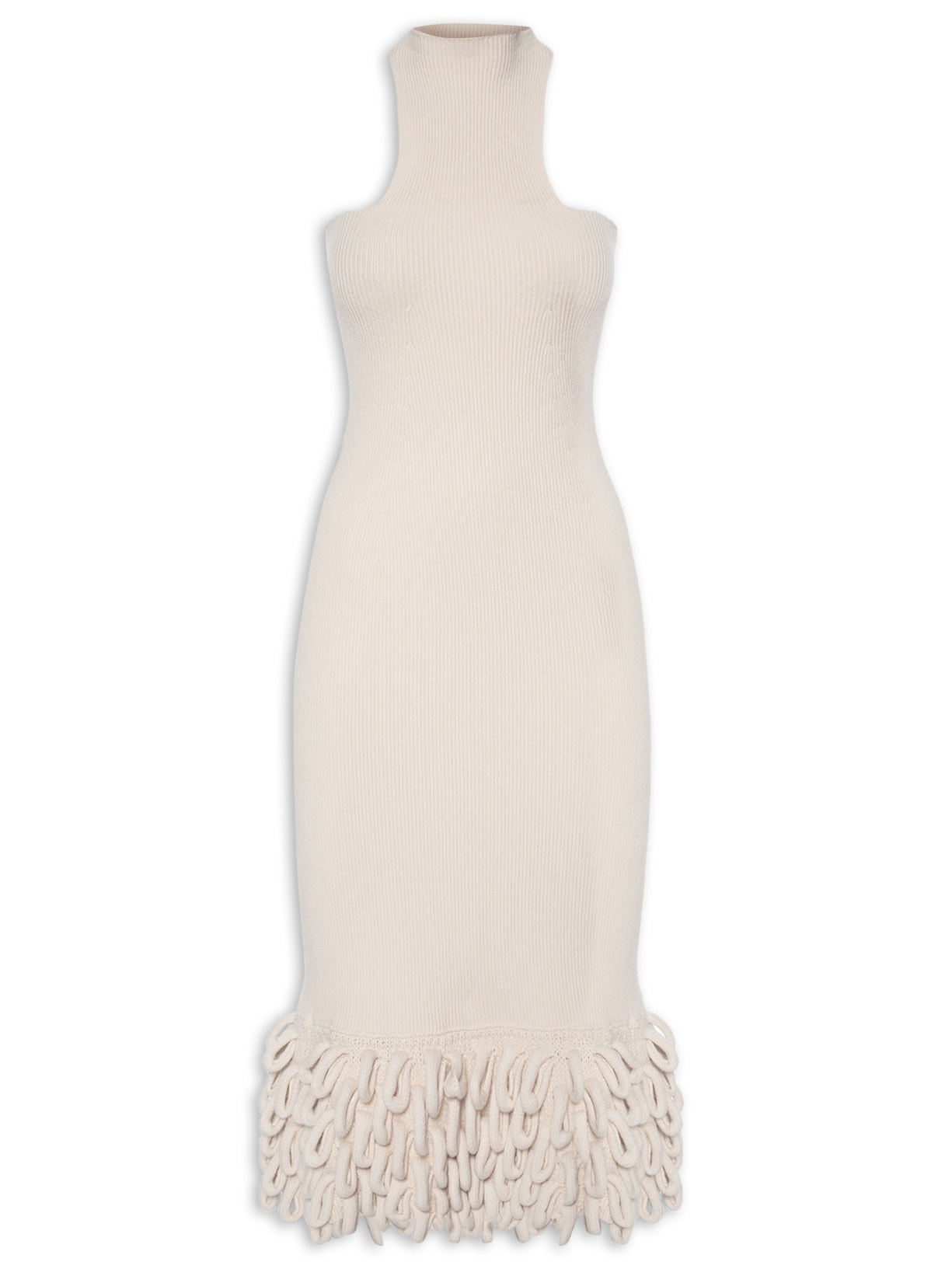 Vestido Midi Com Franjas - Off White