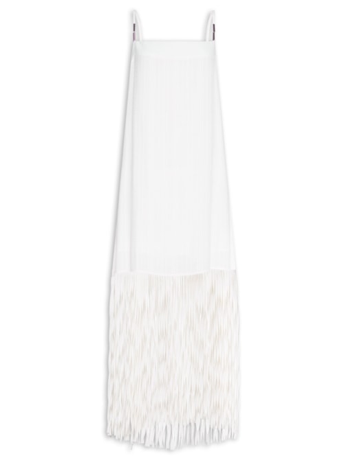 Vestido Midi Com Franjas - Off White