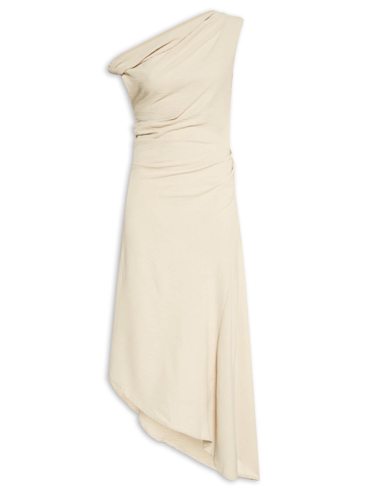 Vestido Midi Com Franzido - Bege