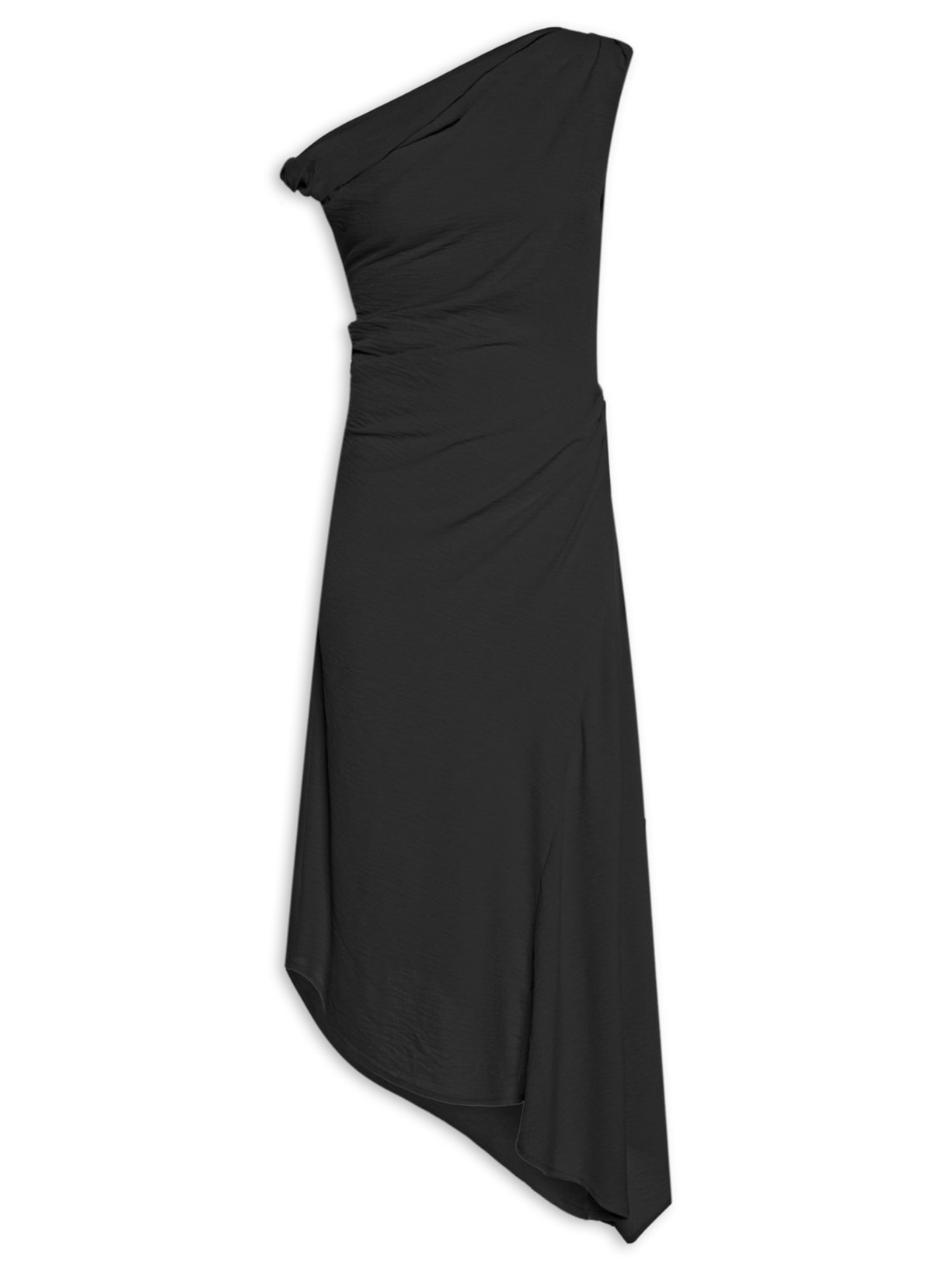 Vestido Midi Com Franzido - Preto