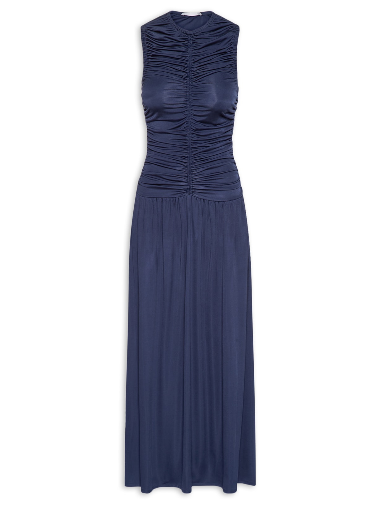 Vestido Midi Com Franzidos - Azul