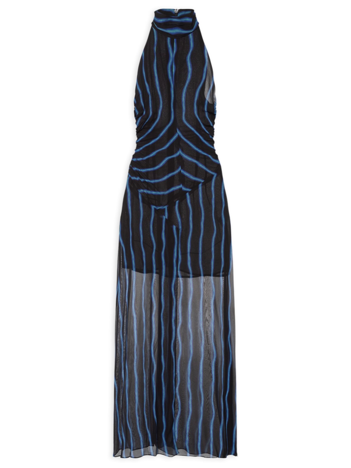 Vestido Midi Com Gola Alta Estampado Preto Animale