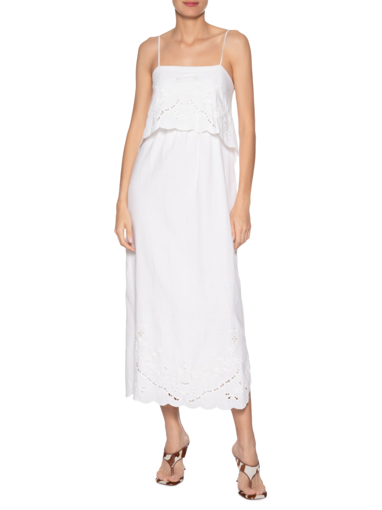 Vestido Midi Com Linho Com Top Bordado Branco Animale