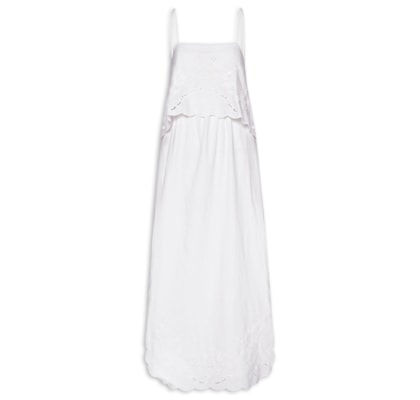 Vestido Midi Com Linho Com Top Bordado - Branco
