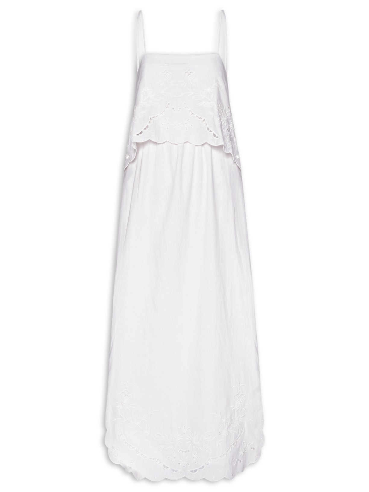Vestido Midi Com Linho Com Top Bordado - Branco