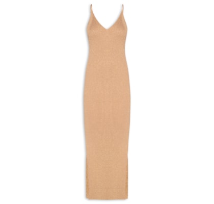 Vestido Midi Com Luréx - Bege