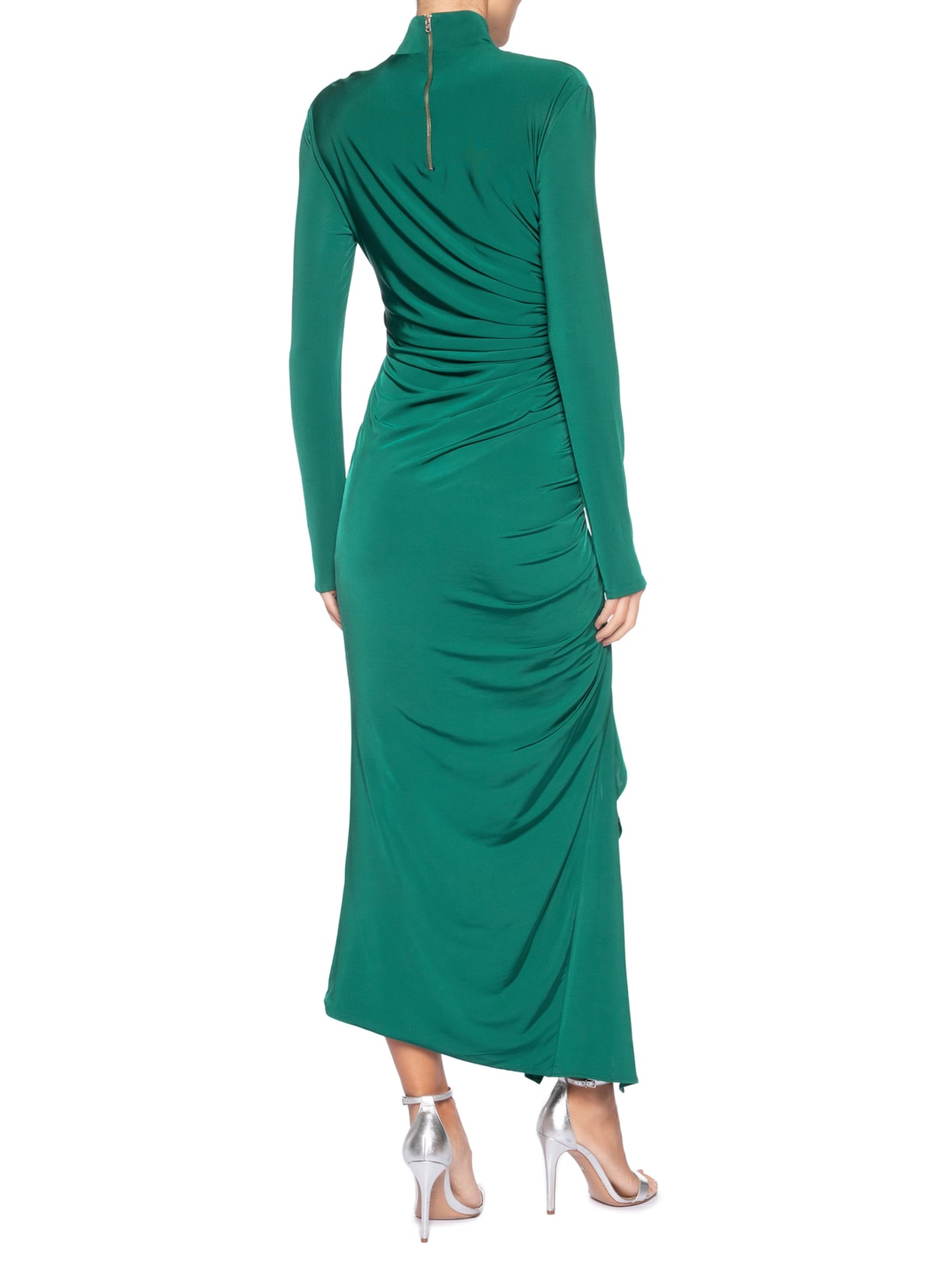 Vestido Midi Com Manga E Lateral Franzida Verde Reinaldo Lourenço