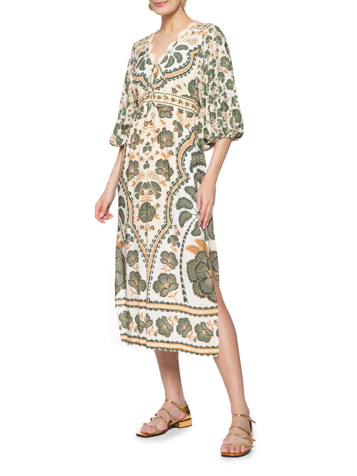 Vestido Midi Com Manga Riad Verde Farm