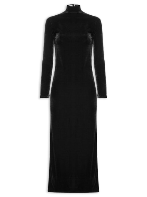 Vestido Midi Com Recorte Nas Costas Em Veludo - Preto