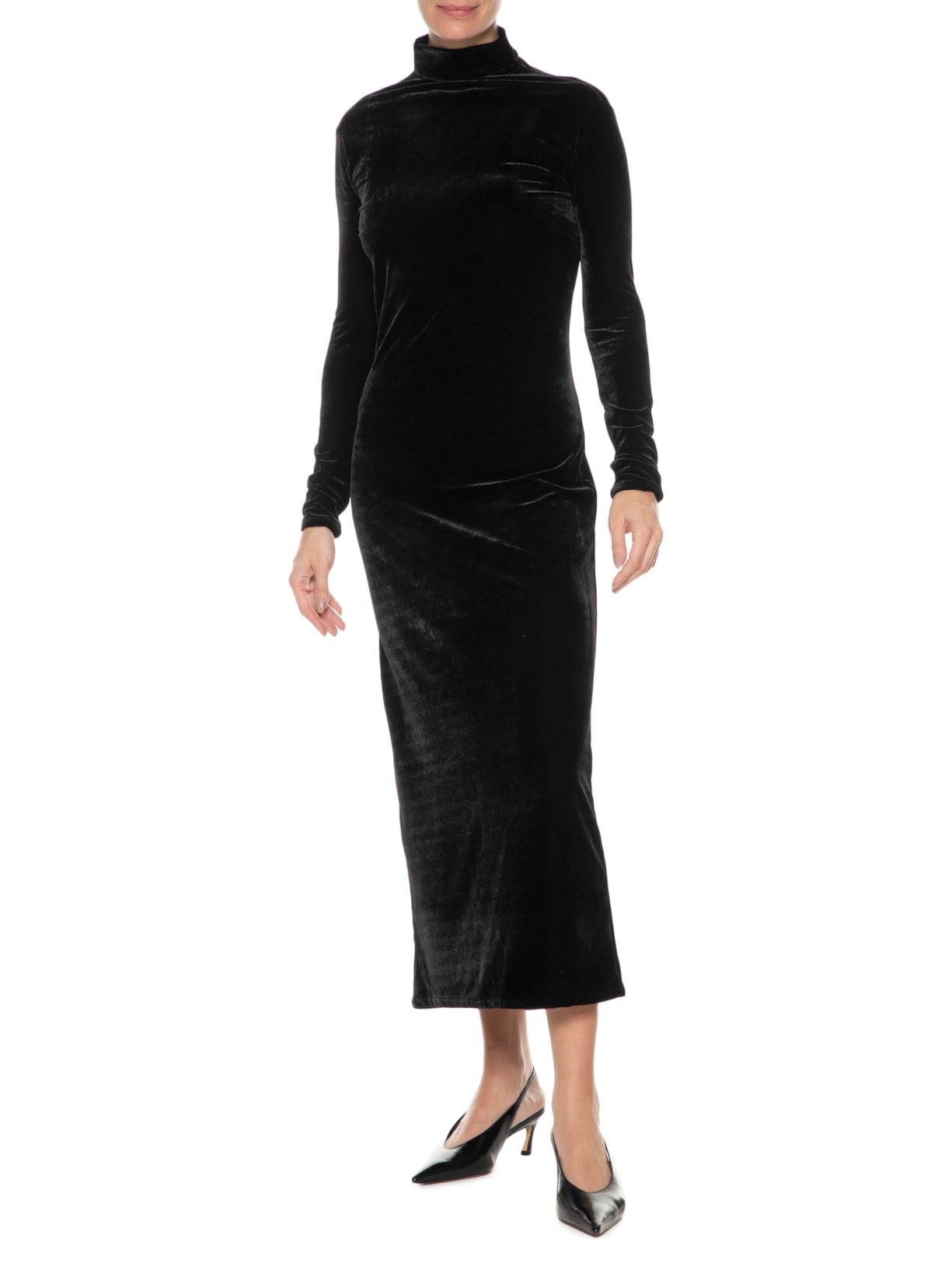 Vestido Midi Com Recorte Nas Costas Em Veludo Preto '2Essential