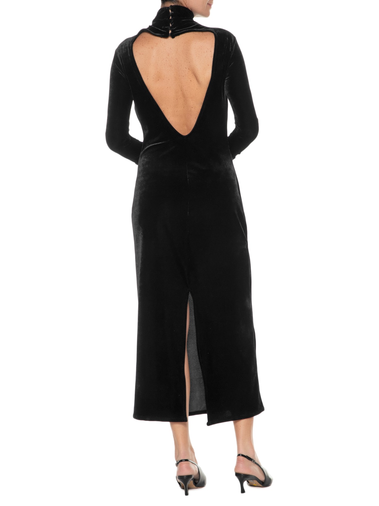 Vestido Midi Com Recorte Nas Costas Em Veludo Preto '2Essential