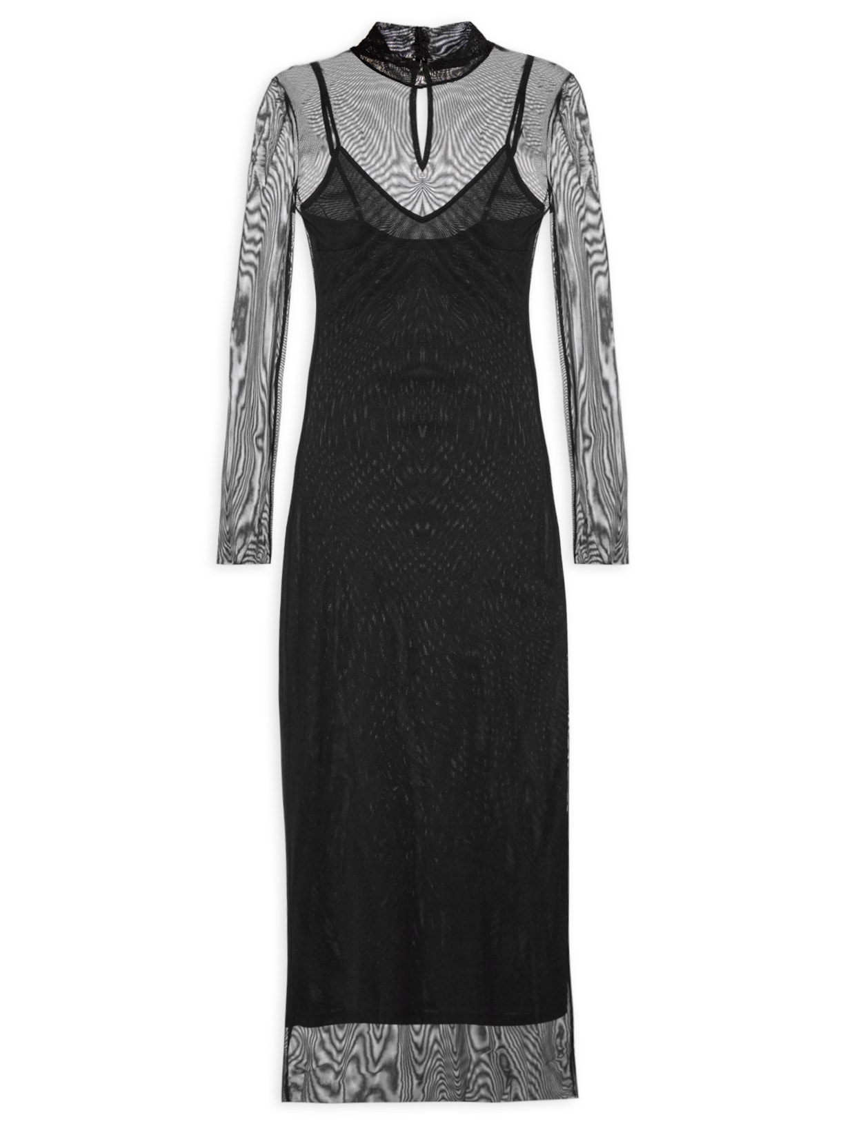 Vestido Midi Com Sobreposição Em Tule - Preto
