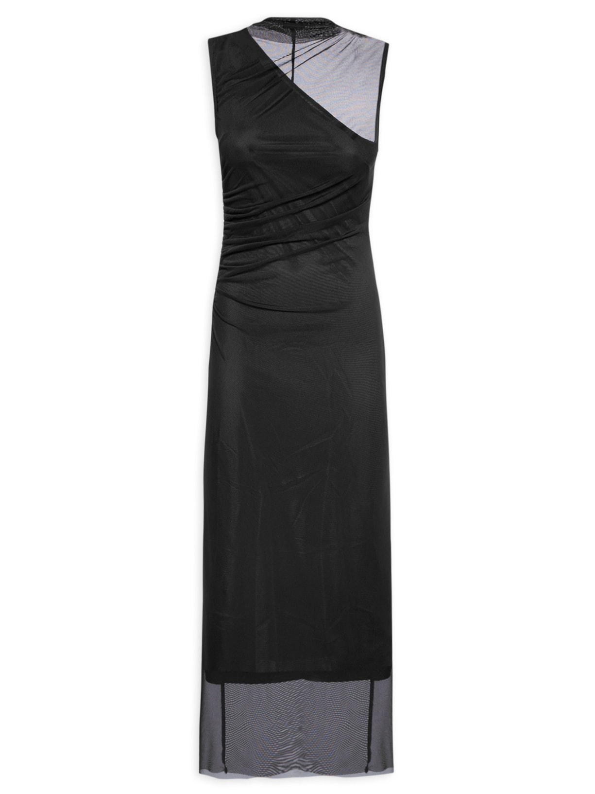 Vestido Midi Com Sobreposição Em Tule - Preto