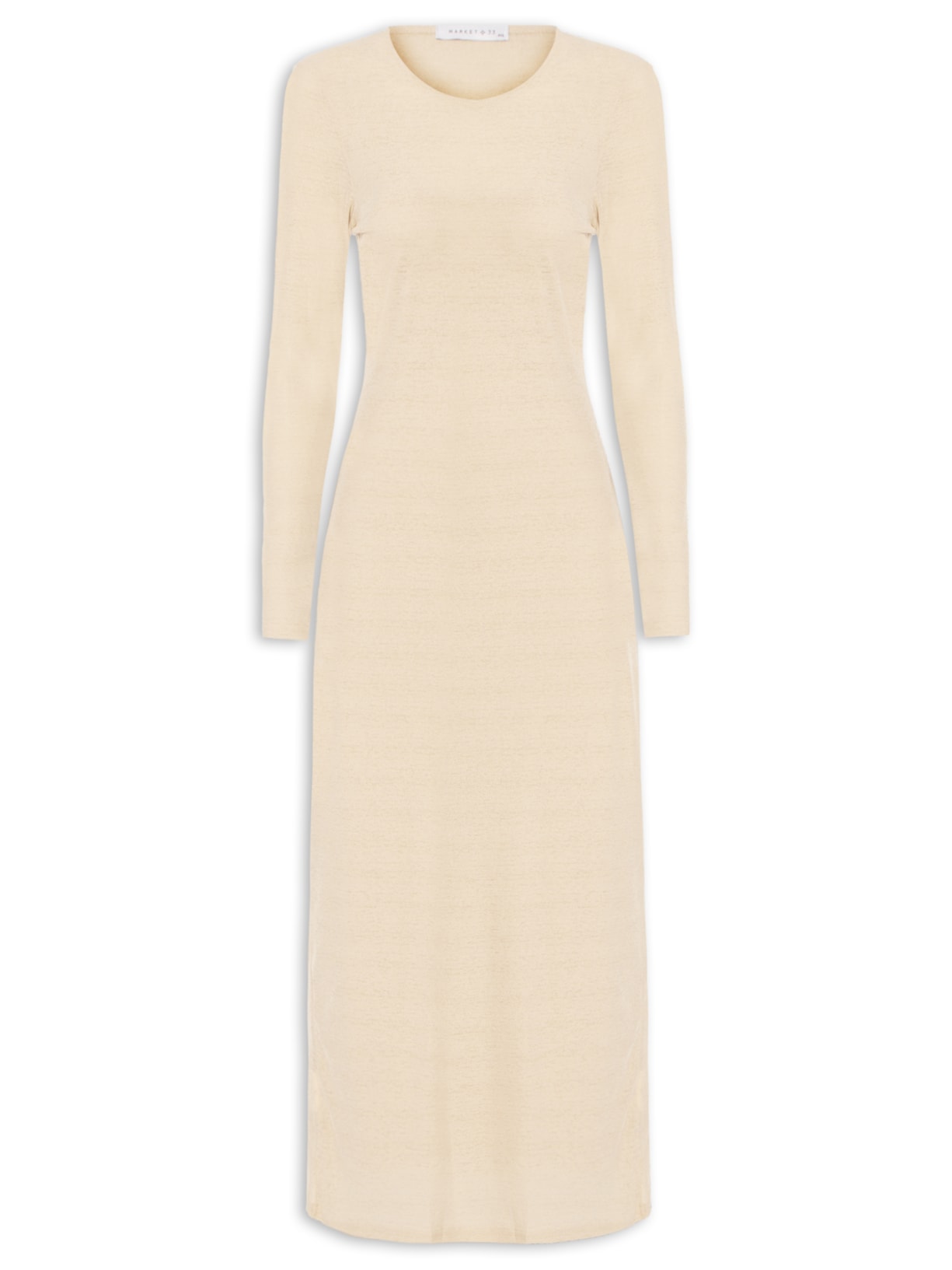 Vestido Midi Com Transparência - Bege