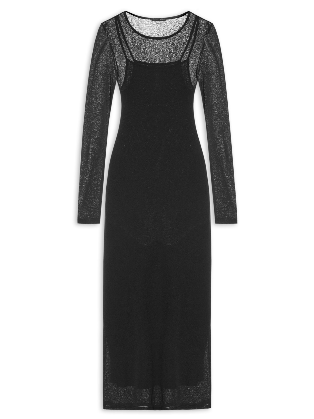 Vestido Midi Com Transparência - Preto