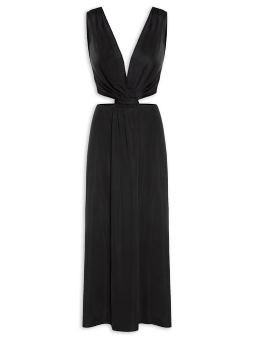 Vestido Midi Com Transpasse No Busto - Preto