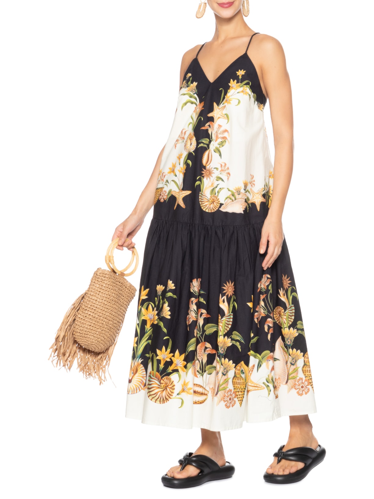 Vestido Midi Concha Surreal Preto Farm