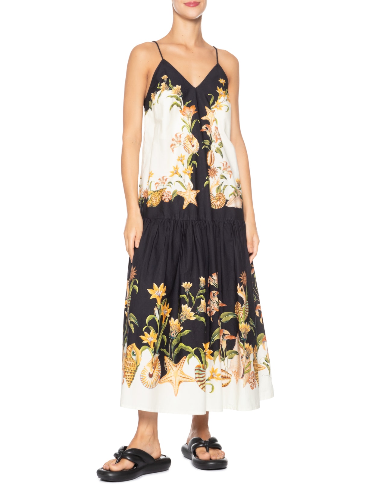 Vestido Midi Concha Surreal Preto Farm