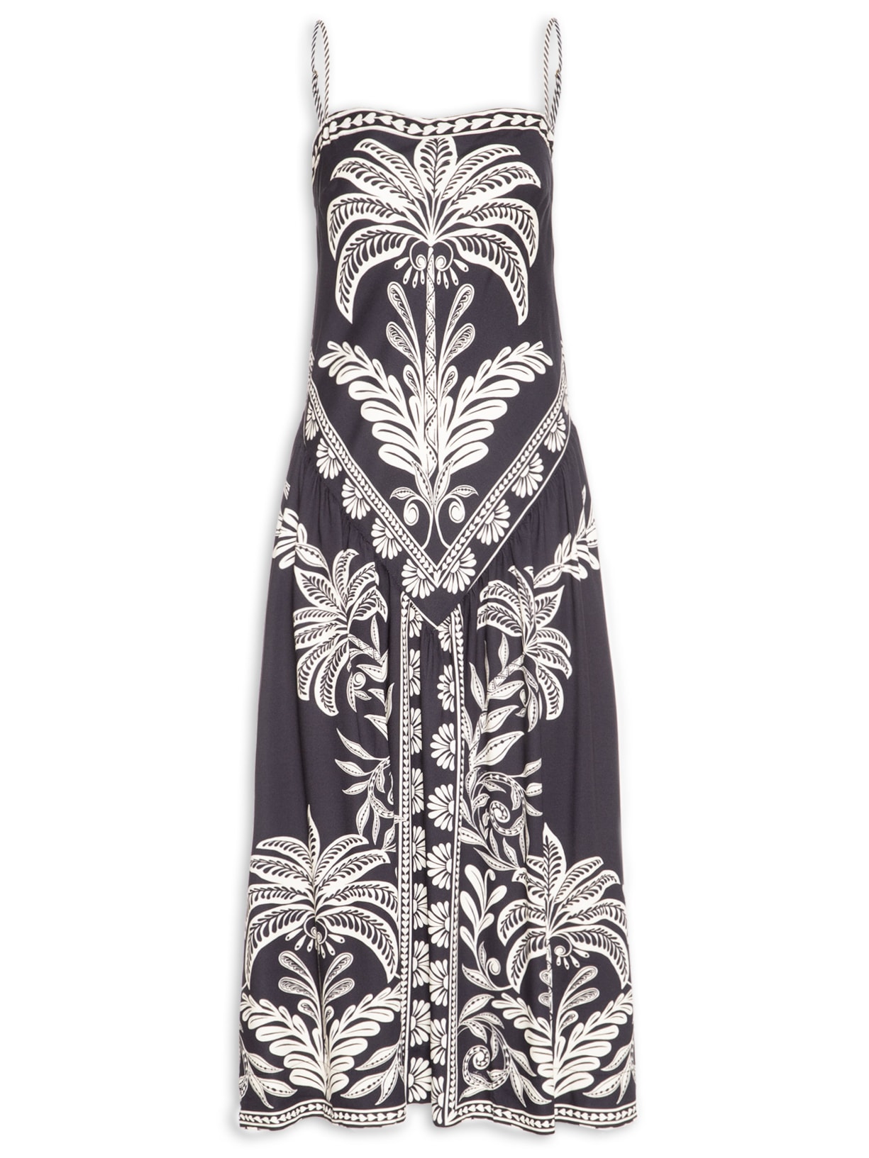 Vestido Midi Coqueiro Sereno Preto Farm