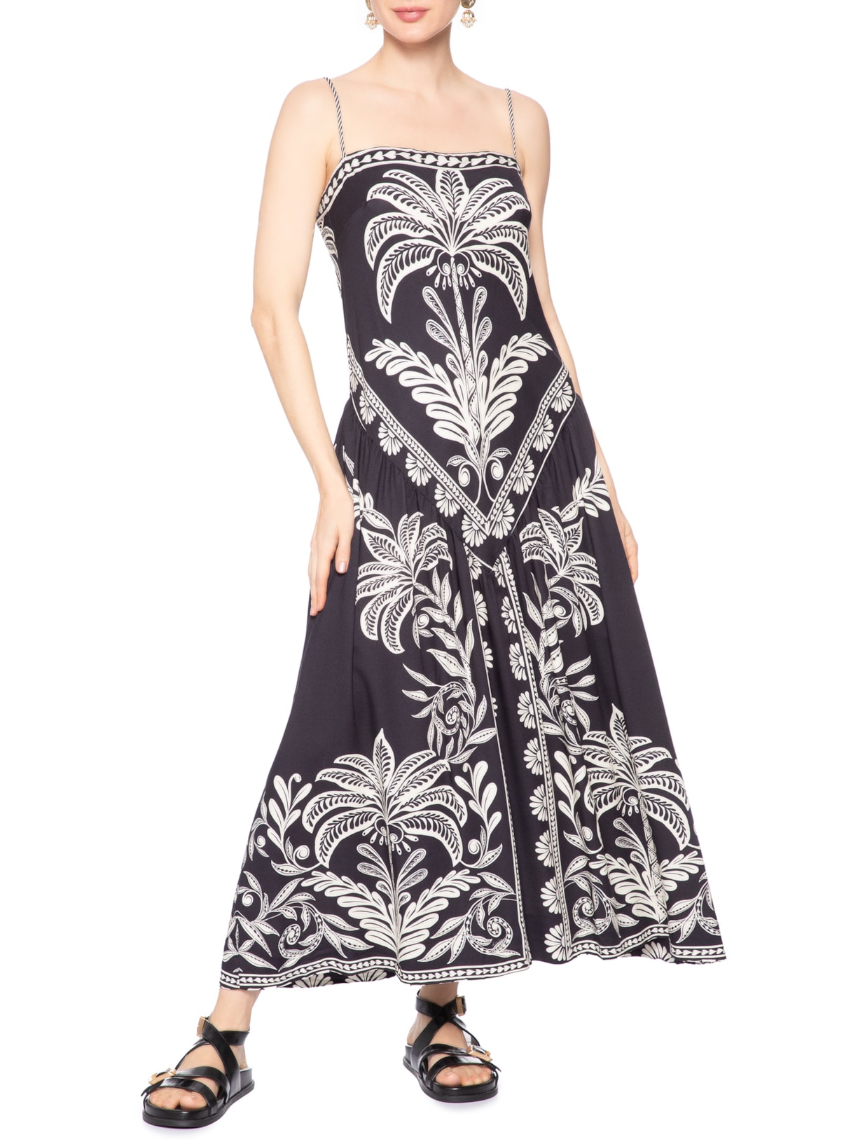 Vestido Midi Coqueiro Sereno Preto Farm