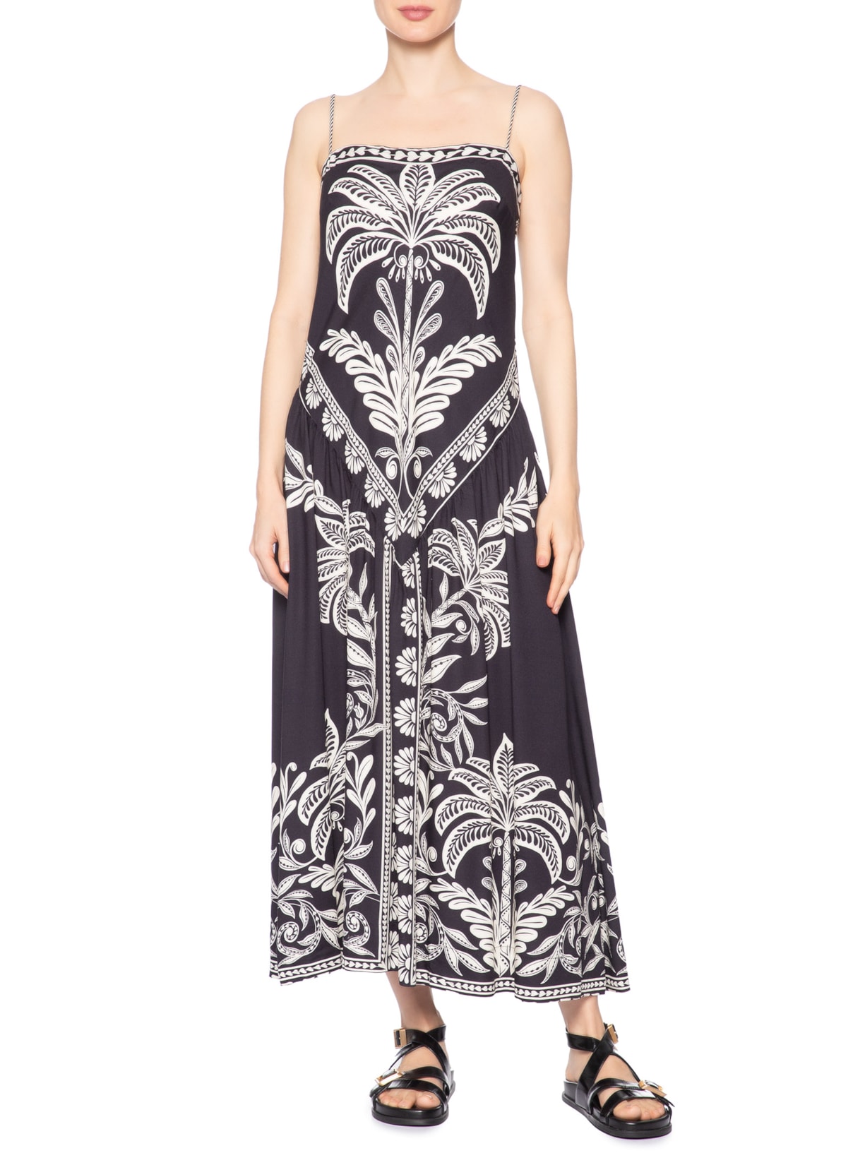 Vestido Midi Coqueiro Sereno Preto Farm