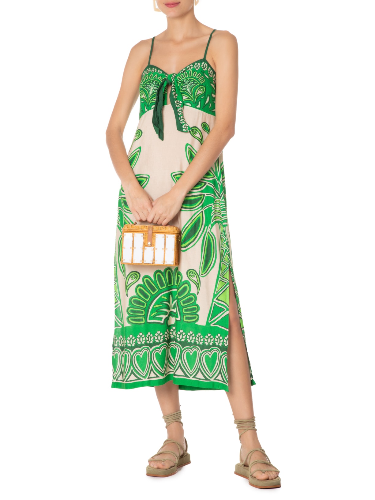Vestido Midi Coquetel Boho Verde Farm