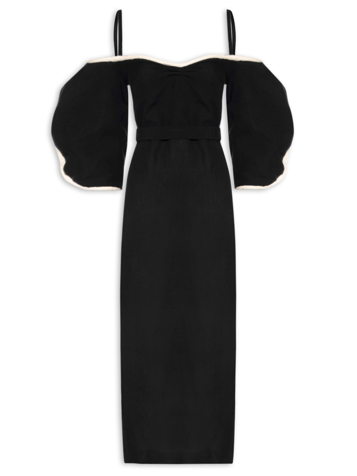 Vestido Midi Coração Linho - Preto