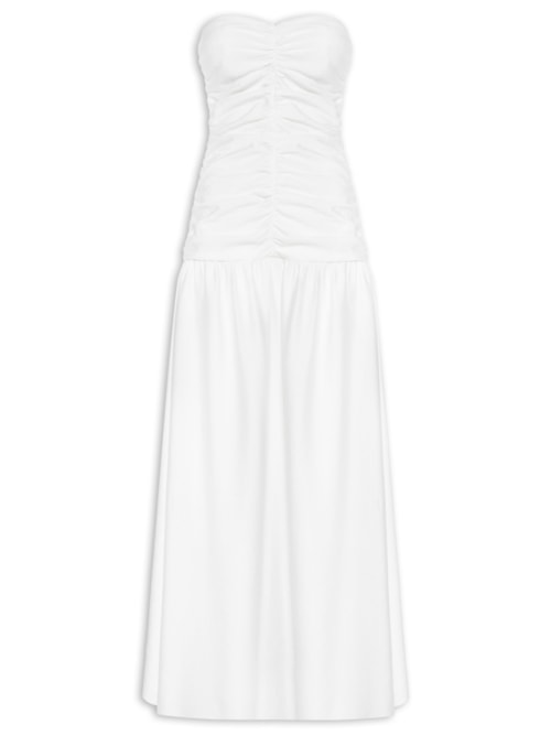 Vestido Midi Corpo Franzido - Branco